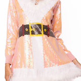 Pink Sequin Feather Trim Santa Knit Dress