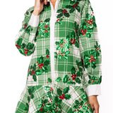 White And Green Plaid Holly Button Up Ruffle Dress | Queen Of Sparkles