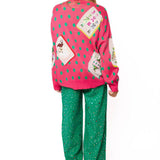 Pink & Green Polka Dot Christmas Mahjong Tile Sweater | Queen Of Sparkles