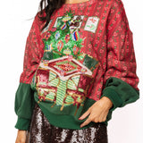 Red Multi Mahjong Table By Christmas Tree Sweatshirt | Queen Of Sparkles