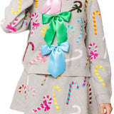 Grey Multi Candy Cane Multi Bow Sweater | Queen Of Sparkles