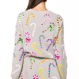 Grey Multi Candy Cane Multi Bow Sweater | Queen Of Sparkles