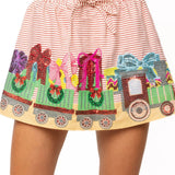 Red Striped Christmas Train Cotton Skirt | Queen Of Sparkles