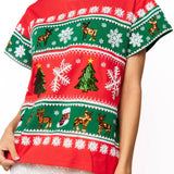 Red & Green Striped Snowflake Christmas Icon Tee | Queen Of Sparkles