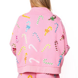 Pink Multi Candy Cane QOS Card Logo Mock Neck Sweatshirt | Queen Of Sparkles