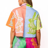 Multi Colorblock Easter Bunny Cotton Short Sleeve Top | Queen Of Sparkles