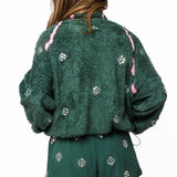 Charcoal Evergreen & Pink Rhinestone Zip Up Fleece | Queen Of Sparkles