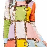 Multi Colorblock Knit Horse Bit Long Sleeve Dress | Queen Of Sparkles