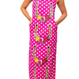 Hot Pink & White Polka Dot Rose Horse Shoe Cotton Midi Dress | Queen Of Sparkles