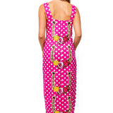 Hot Pink & White Polka Dot Rose Horse Shoe Cotton Midi Dress | Queen Of Sparkles