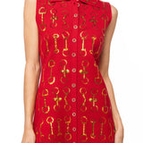 Red & Gold Horse Bit Button Up Knit Sleeveless Collar Dress | Queen Of Sparkles
