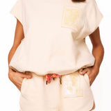 Beige Tonal QOS Logo Card Tank With Multi Drawstring | Queen Of Sparkles
