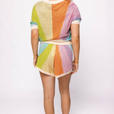 Muted Rainbow Rhinestone Sunshine Short Sleeve Sweater | Queen Of Sparkles