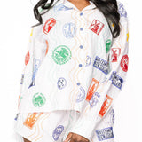White Multi Passport Stamp Short | Queen Of Sparkles