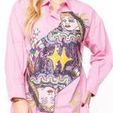 Pink Queen Card Button Up Collar Cotton Dress | Queen Of Sparkles
